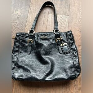 Authentic Vintage Prada Black Cervo Lux Leather Shine Tote bag